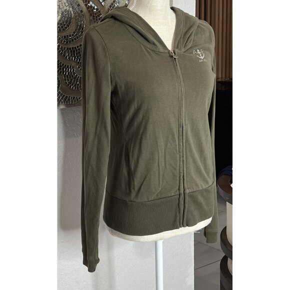 Abercrombie & Fitch Womens Olive Green Zip-Up Hoodie Jacket With Hood size S - Picture 3 of 5